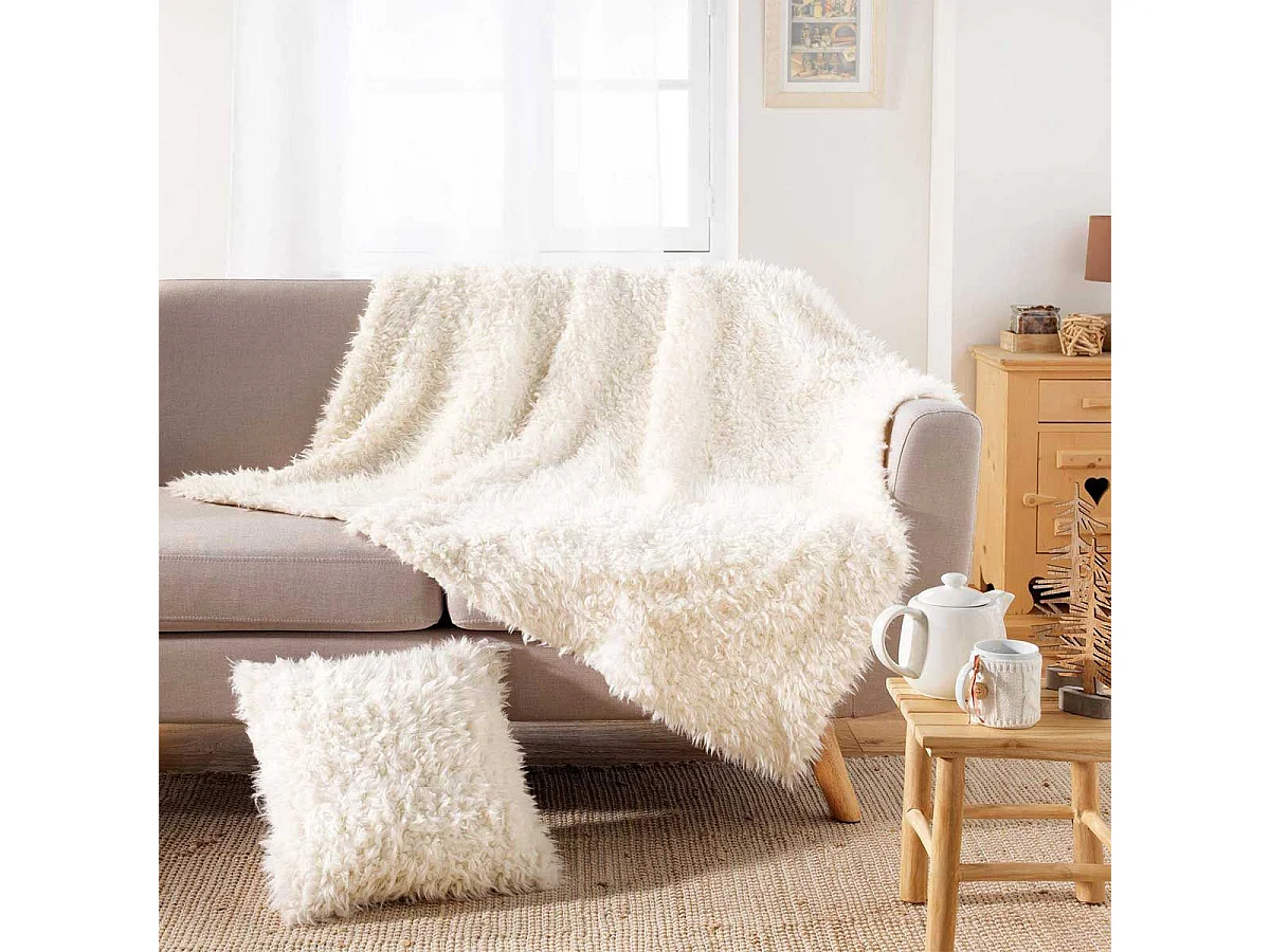 Plaid Imitation Fourrure "Mouton" 180x220cm Naturel