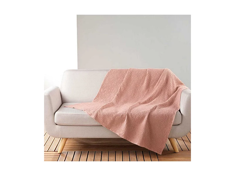 Plaid Nid d'Abeille Uni "Gaufrette" 125x150cm Rose