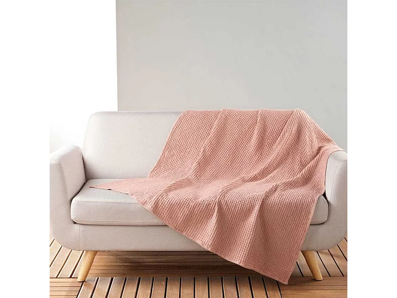 Plaid Nid d'Abeille Uni "Gaufrette" 125x150cm Rose