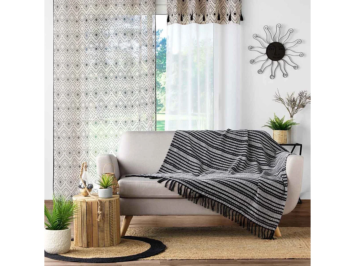 Plaid Déco à Franges "Tissia" 120x150cm Noir
