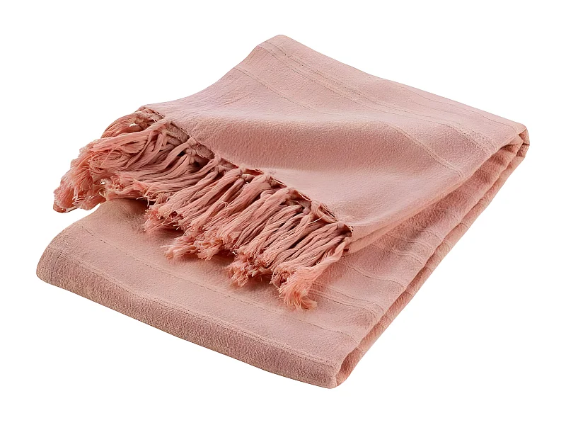 Plaid Uni à Franges "Lilia" 150x150cm Pêche