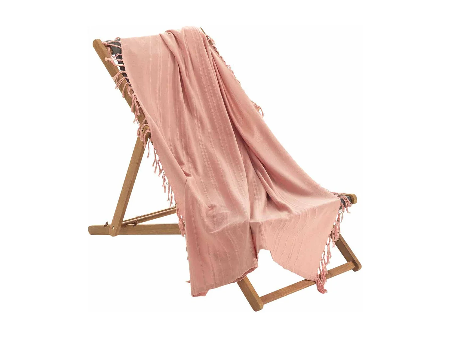 Plaid Uni à Franges "Lilia" 150x150cm Pêche