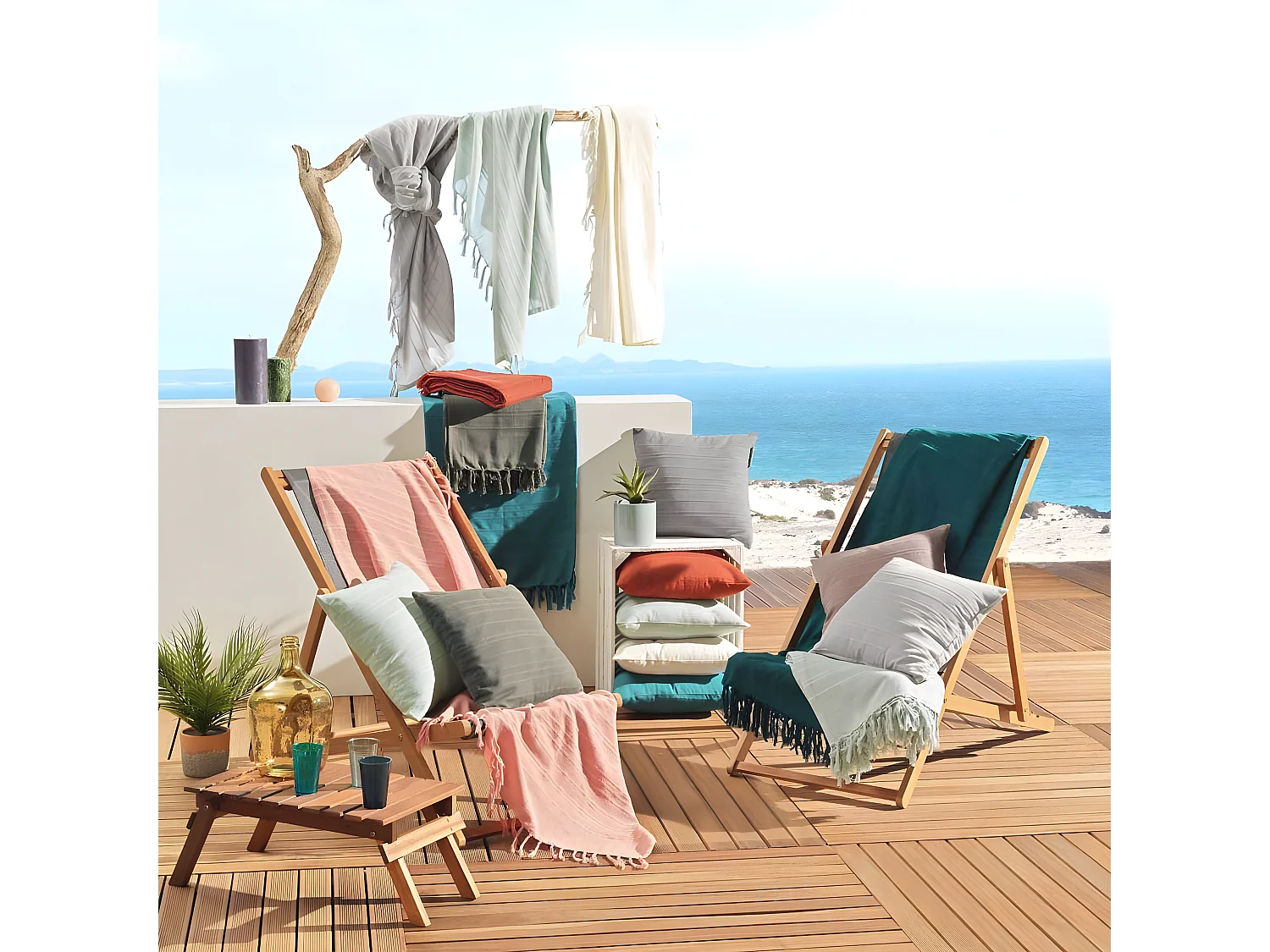 Plaid Uni à Franges "Lilia" 150x150cm Pêche