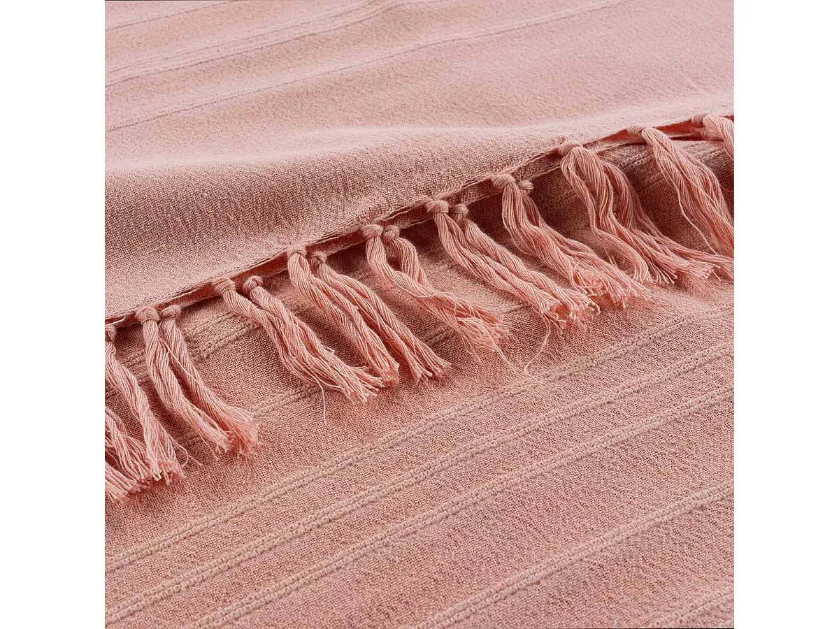 Plaid Uni à Franges "Lilia" 150x150cm Pêche