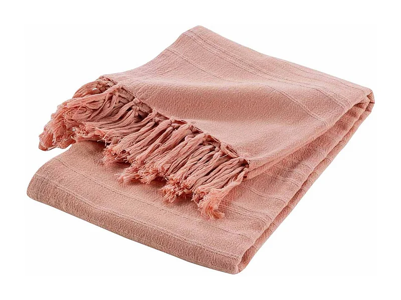Plaid Uni à Franges "Lilia" 150x150cm Pêche
