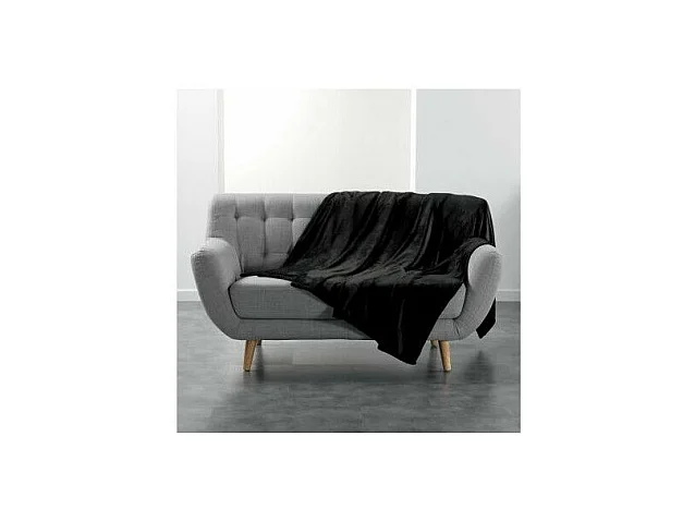 Plaid Uni en Flanelle "Flanou" 180x220cm Noir