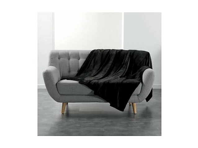 Plaid Uni en Flanelle "Flanou" 180x220cm Noir