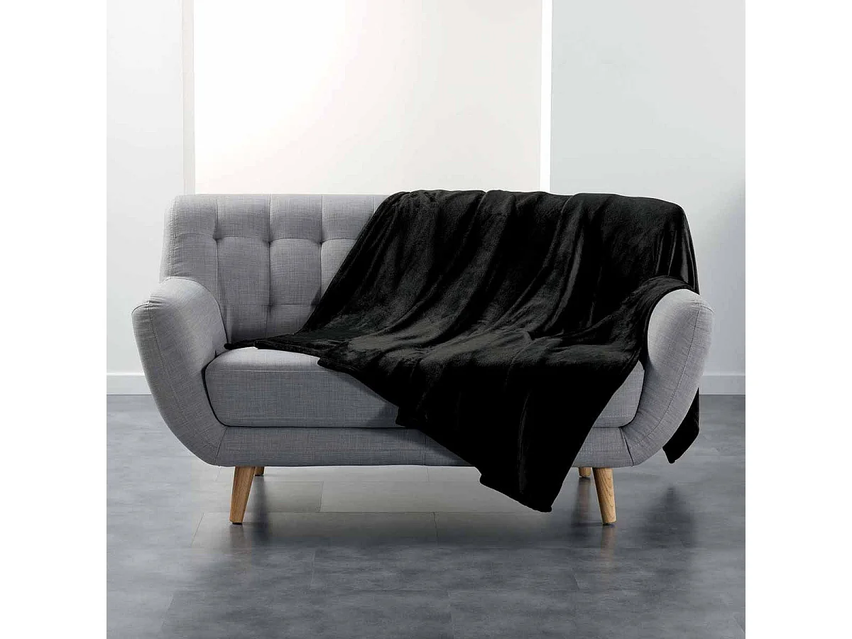Plaid Uni en Flanelle "Flanou" 180x220cm Noir