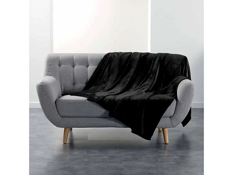 Plaid Uni en Flanelle "Flanou" 180x220cm Noir