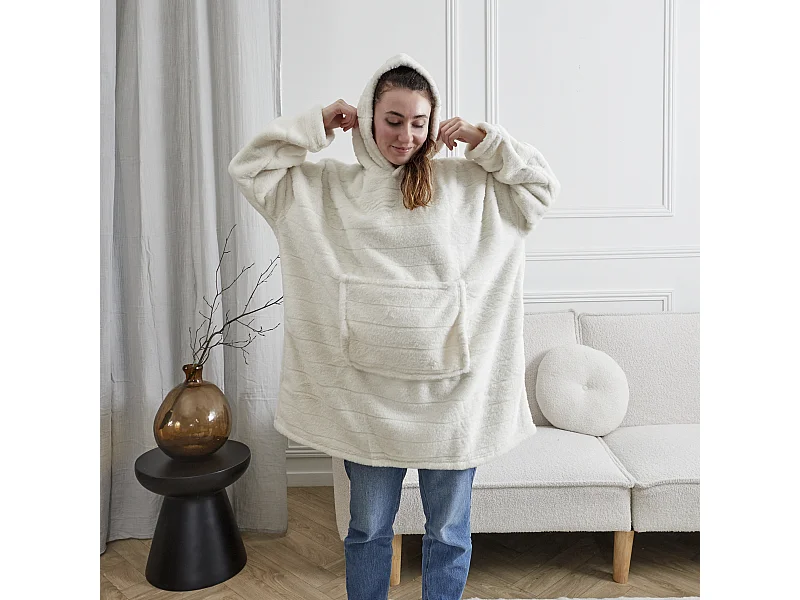 Sweat Plaid Fausse Fourrure Blanc Blanc