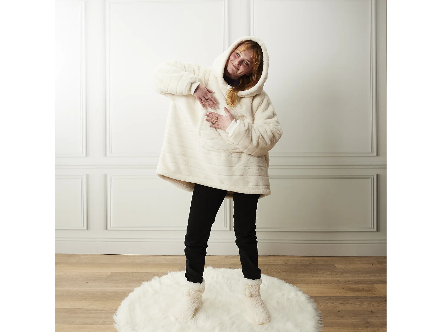 Sweat Plaid Fausse Fourrure Blanc Blanc