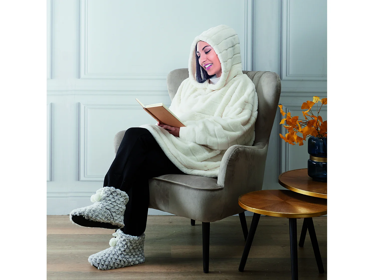 Sweat Plaid Fausse Fourrure Blanc Blanc