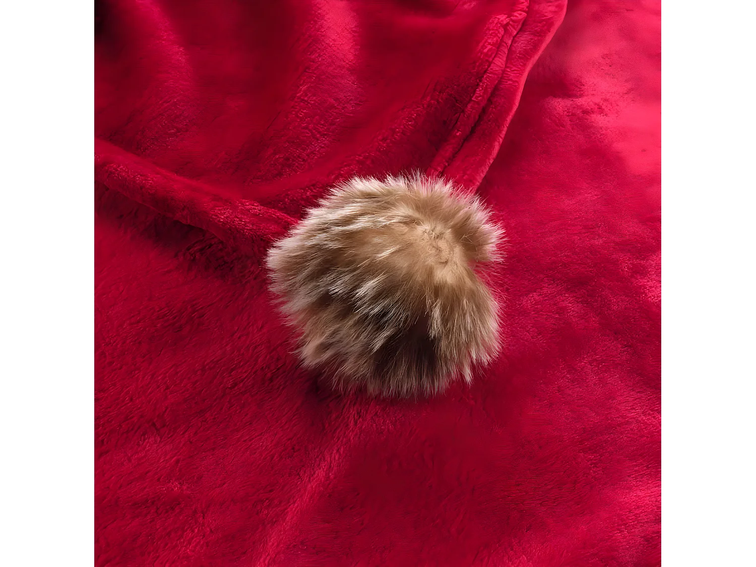 Plaid Flanelle Pompons "Snowy" 125x150cm Rouge