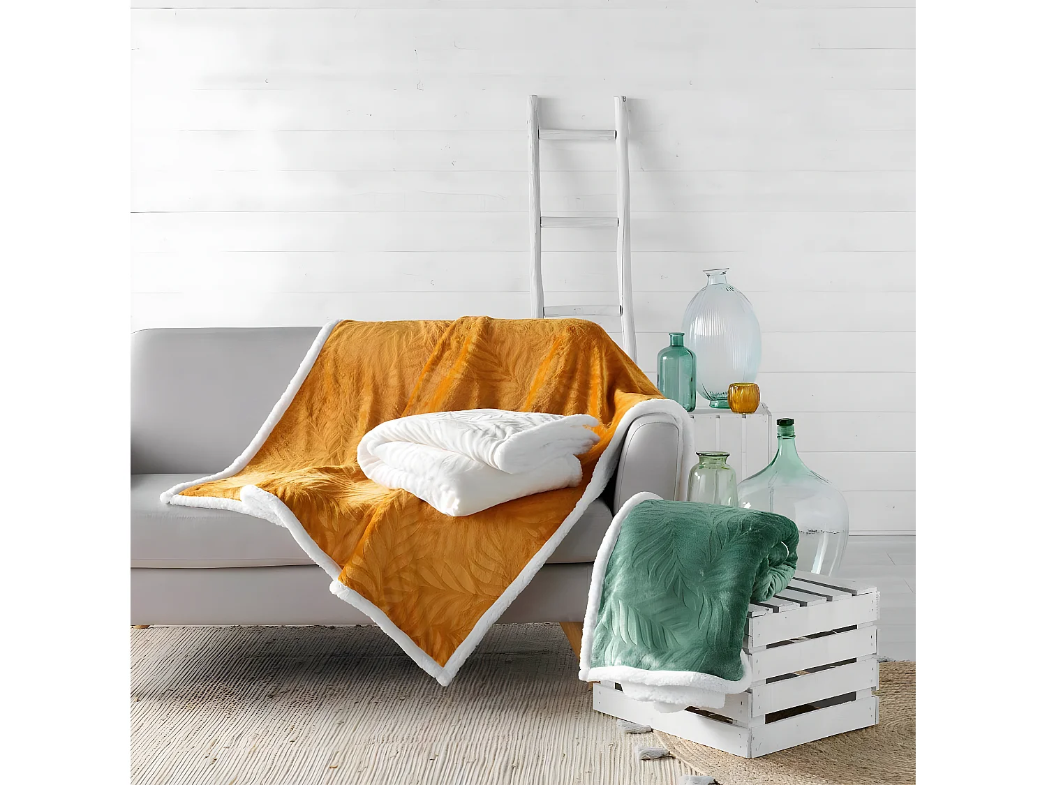 Plaid Flanelle Jacquard "Allegra" 125x150cm Vert