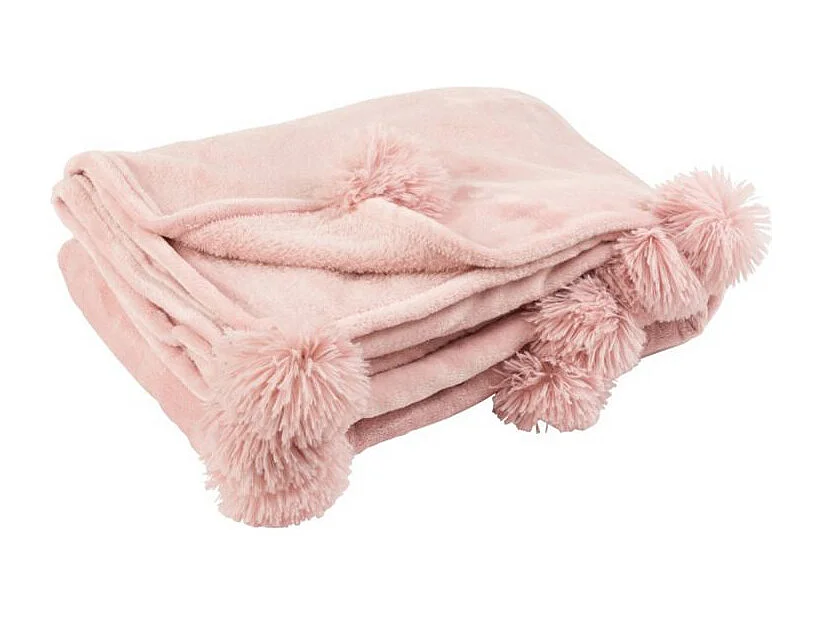 Plaid Déco à Pompons "Polyes" 130x170cm Rose Bébé