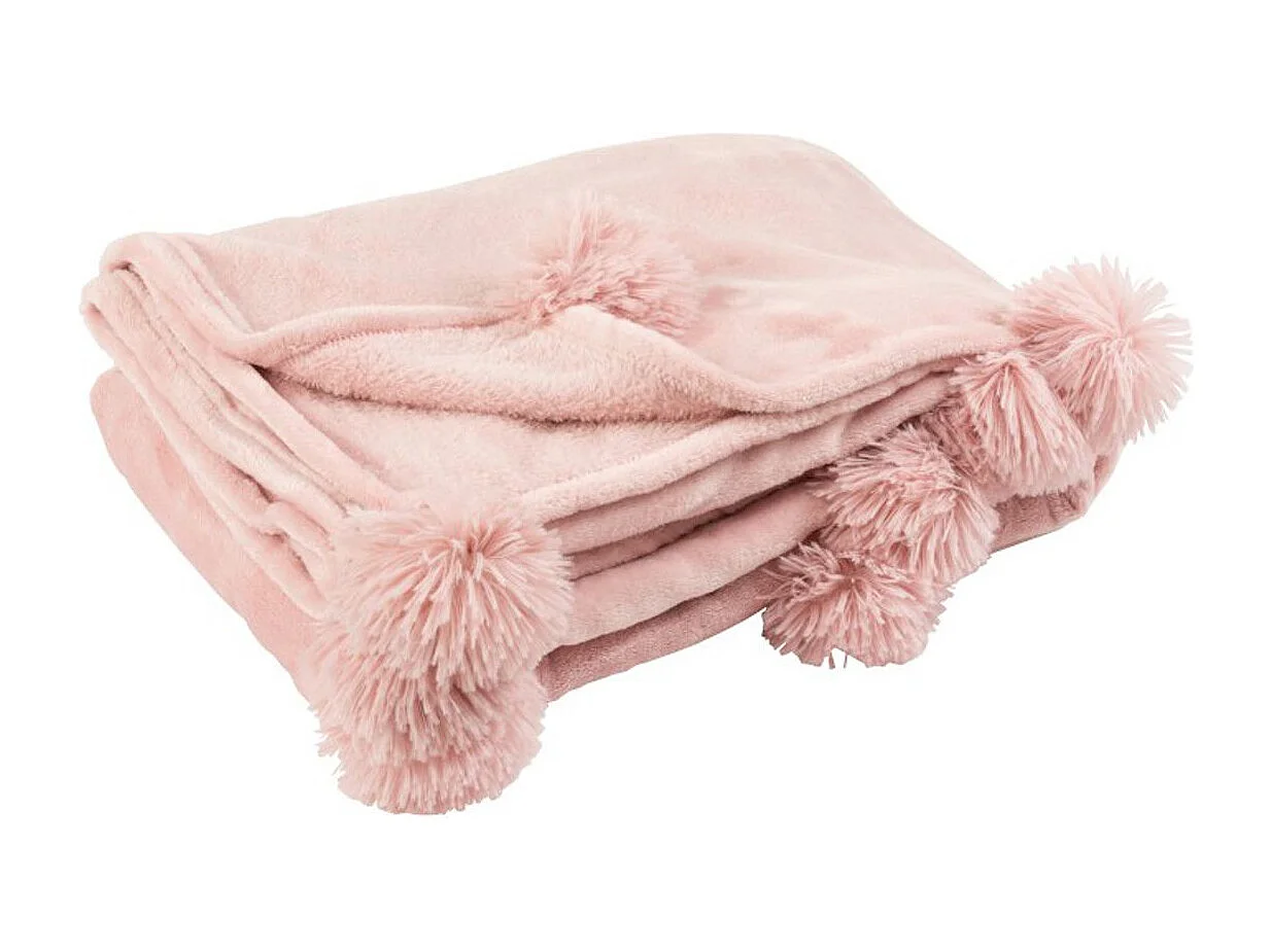 Plaid Déco à Pompons "Polyes" 130x170cm Rose Bébé