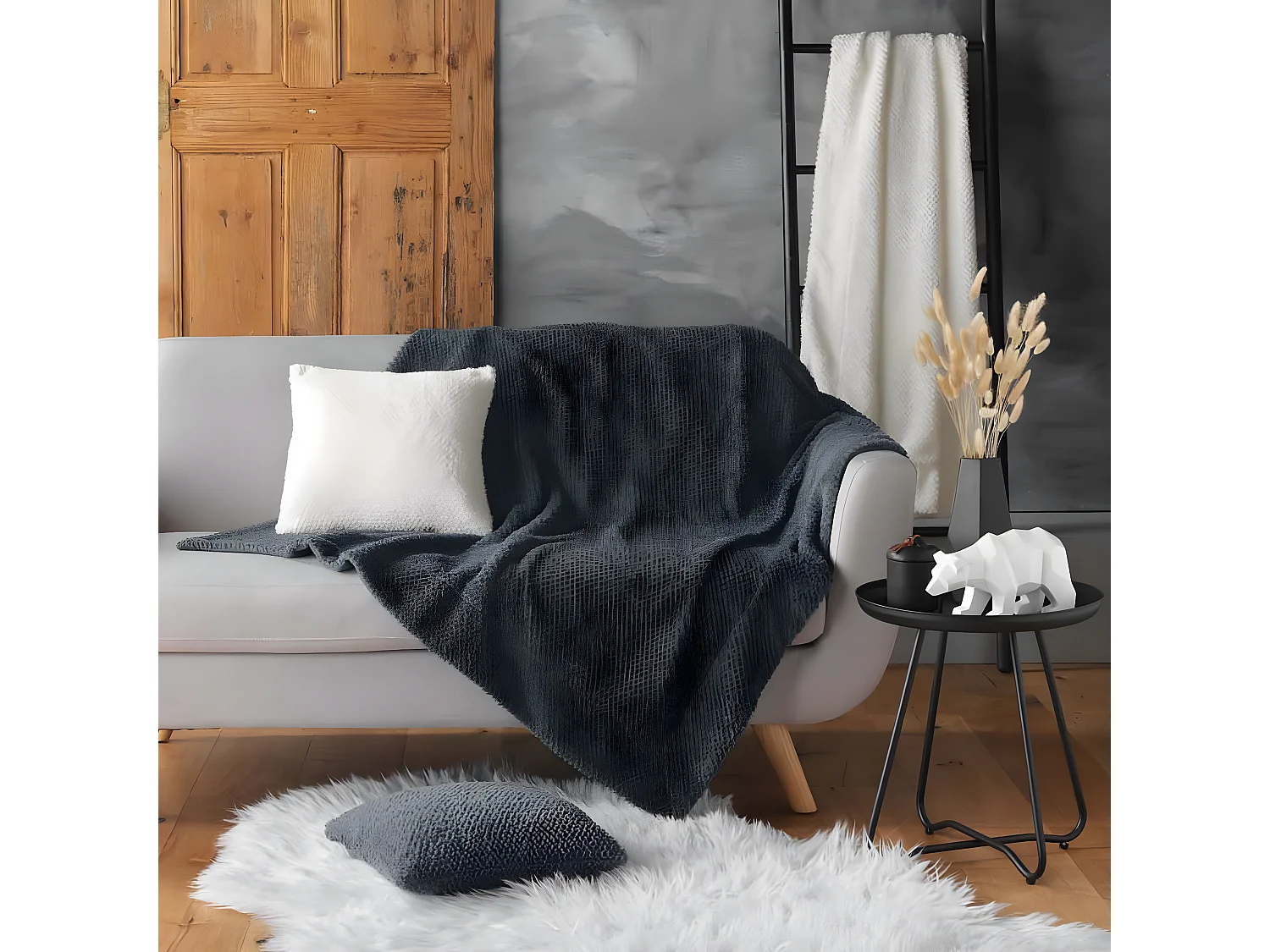 Plaid Imitation Fourrure "Icerberg" 180x220cm Anthracite