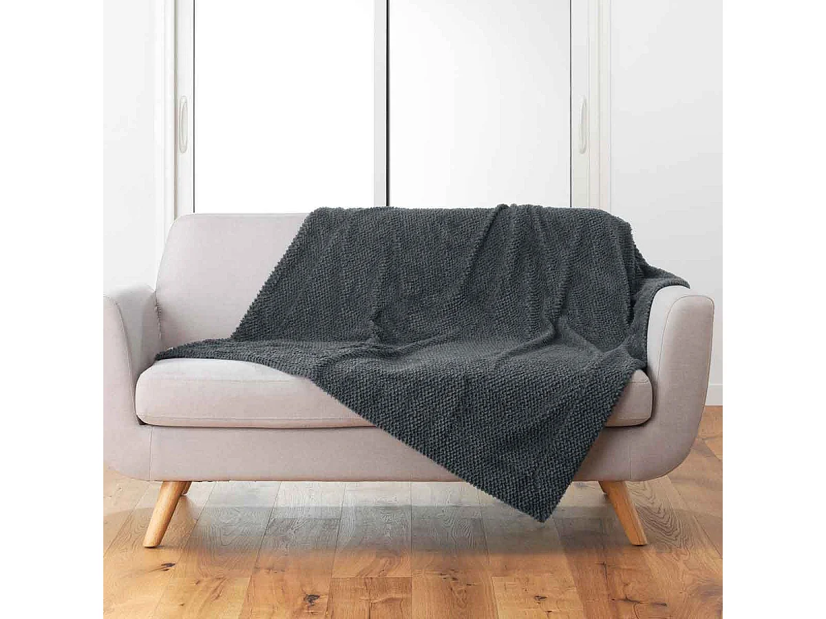Plaid Imitation Fourrure "Icerberg" 180x220cm Anthracite