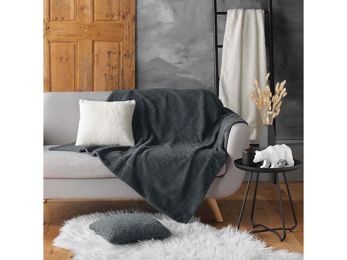 Plaid Imitation Fourrure "Icerberg" 180x220cm Anthracite