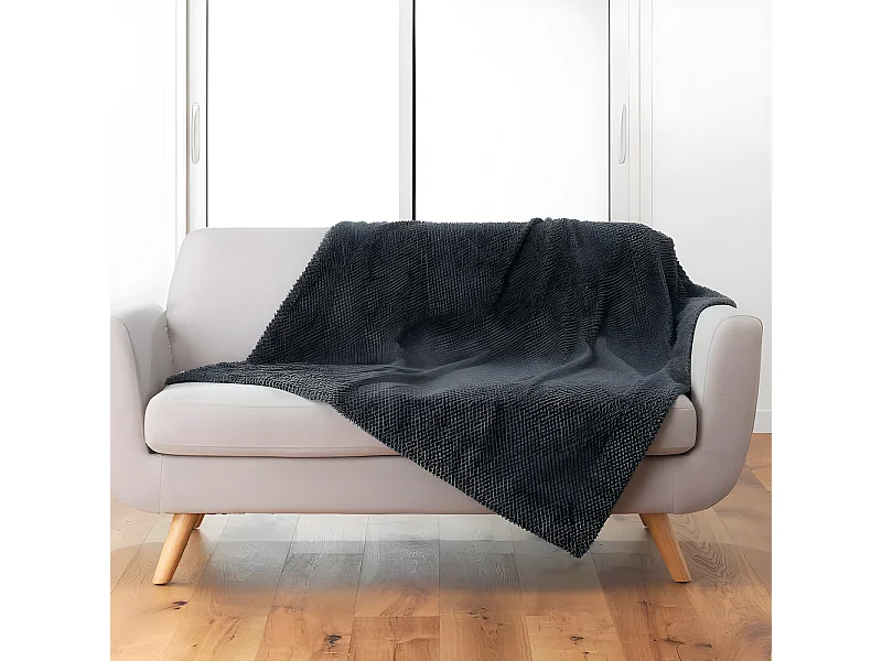 Plaid Imitation Fourrure "Icerberg" 180x220cm Anthracite