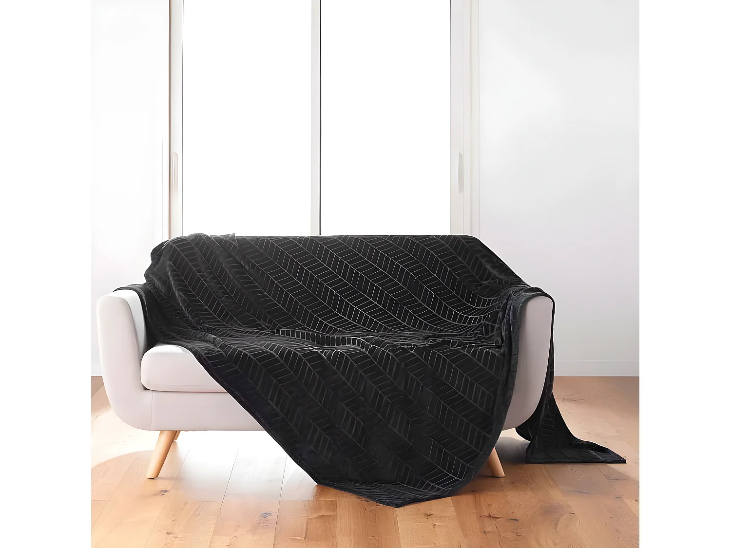 Plaid Flanelle Uni "Arya" 180x220cm Noir