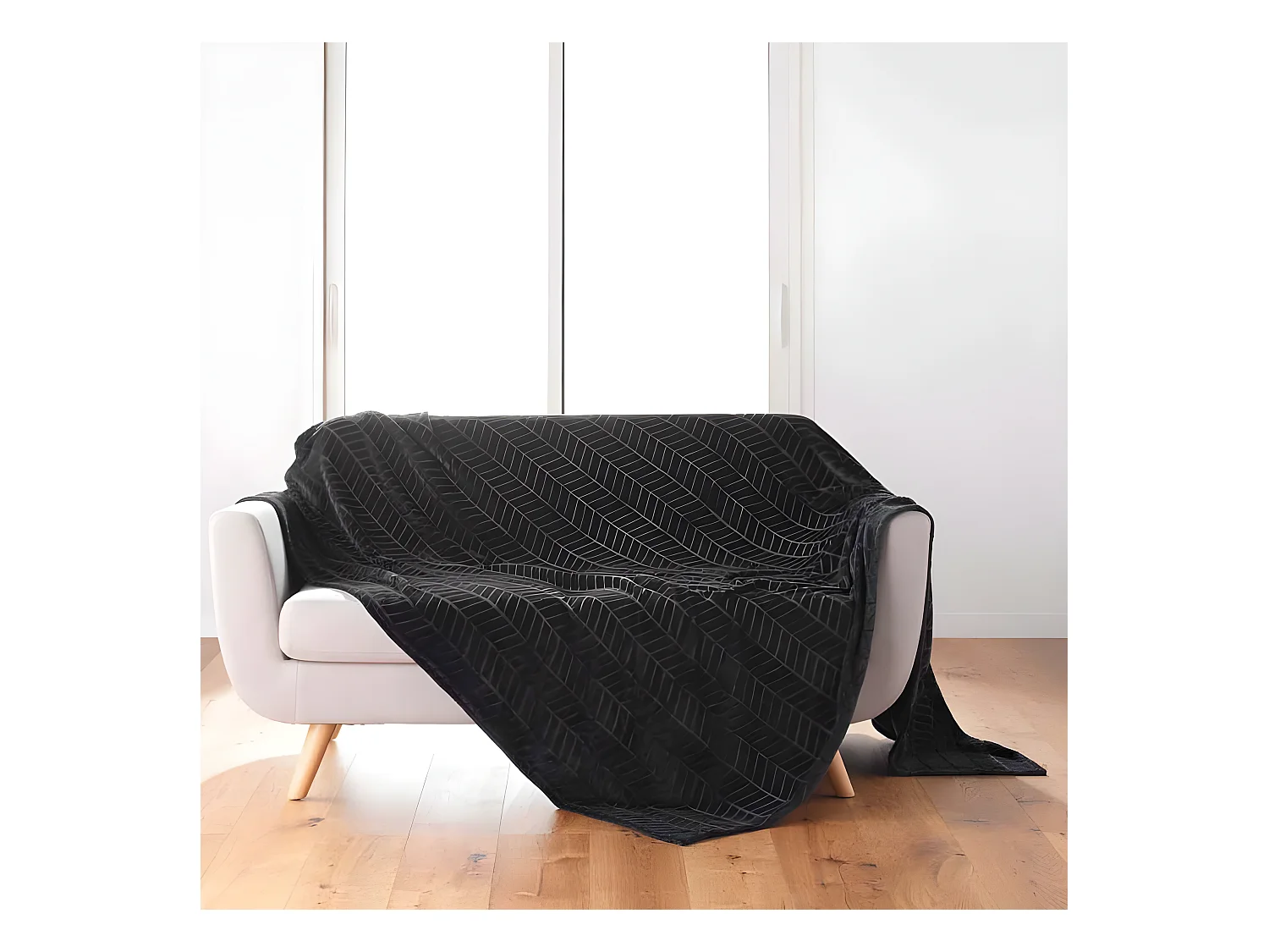 Plaid Flanelle Uni "Arya" 180x220cm Noir