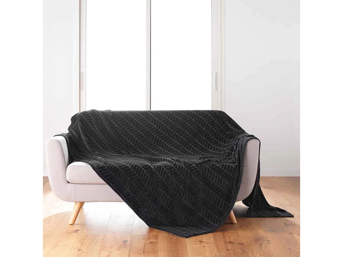 Plaid Flanelle Uni "Arya" 180x220cm Noir
