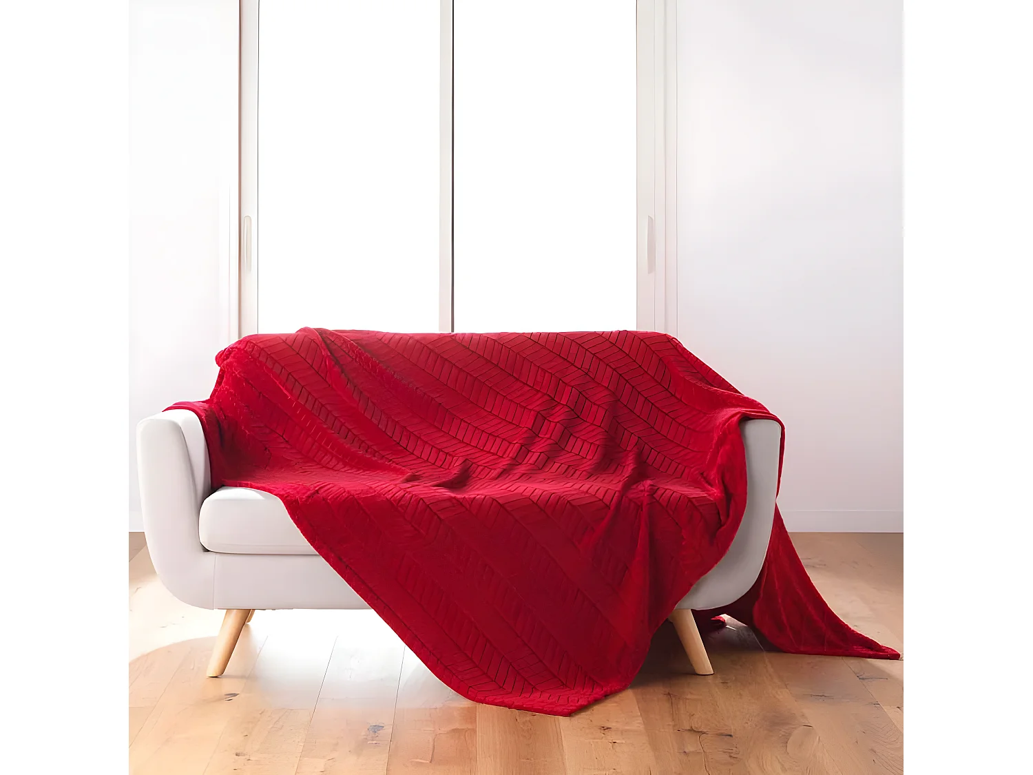 Plaid Flanelle Uni "Arya" 180x220cm Carmin