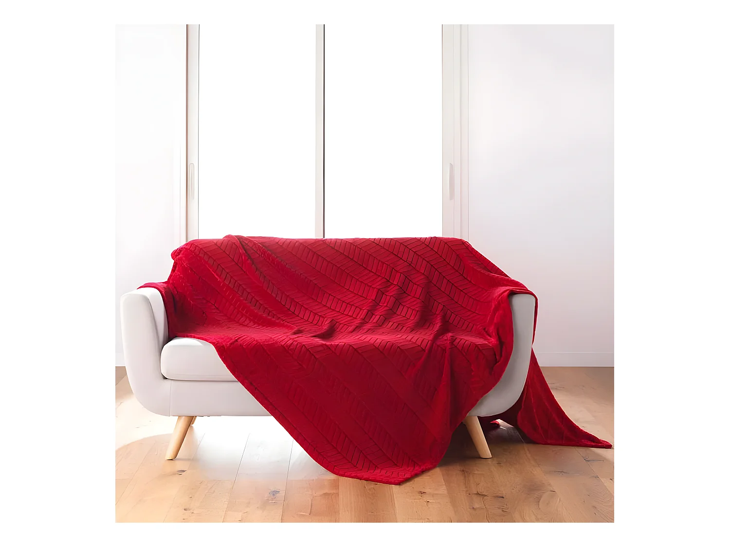 Plaid Flanelle Uni "Arya" 180x220cm Carmin