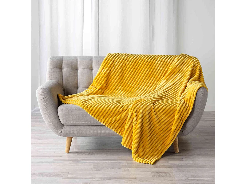 Plaid Flanelle Uni "Kalie" 180x220cm Jaune