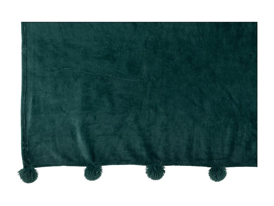 Manta con pompones de poliéster verde oscuro 173x126cm