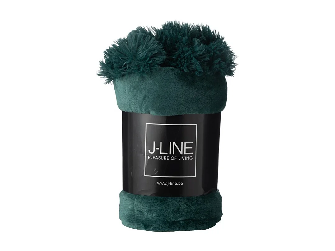 Manta con pompones de poliéster verde oscuro 173x126cm