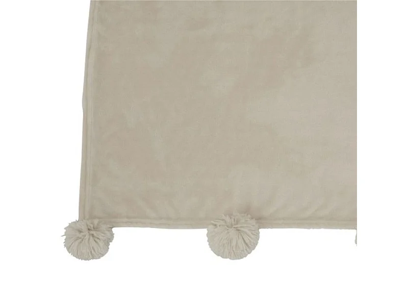 Plaid Uni à Pompons "Enora" 130x170cm Beige