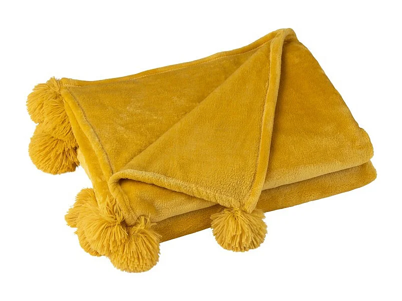 Plaid Déco à Pompons "Polyes" 130x170cm Ocre