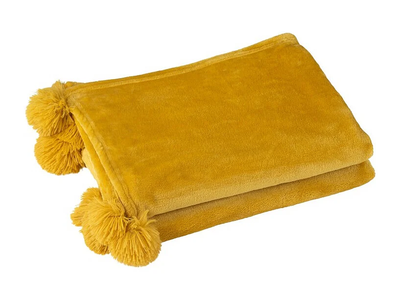 Plaid Déco à Pompons "Polyes" 130x170cm Ocre