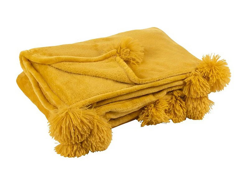 Plaid Déco à Pompons "Polyes" 130x170cm Ocre