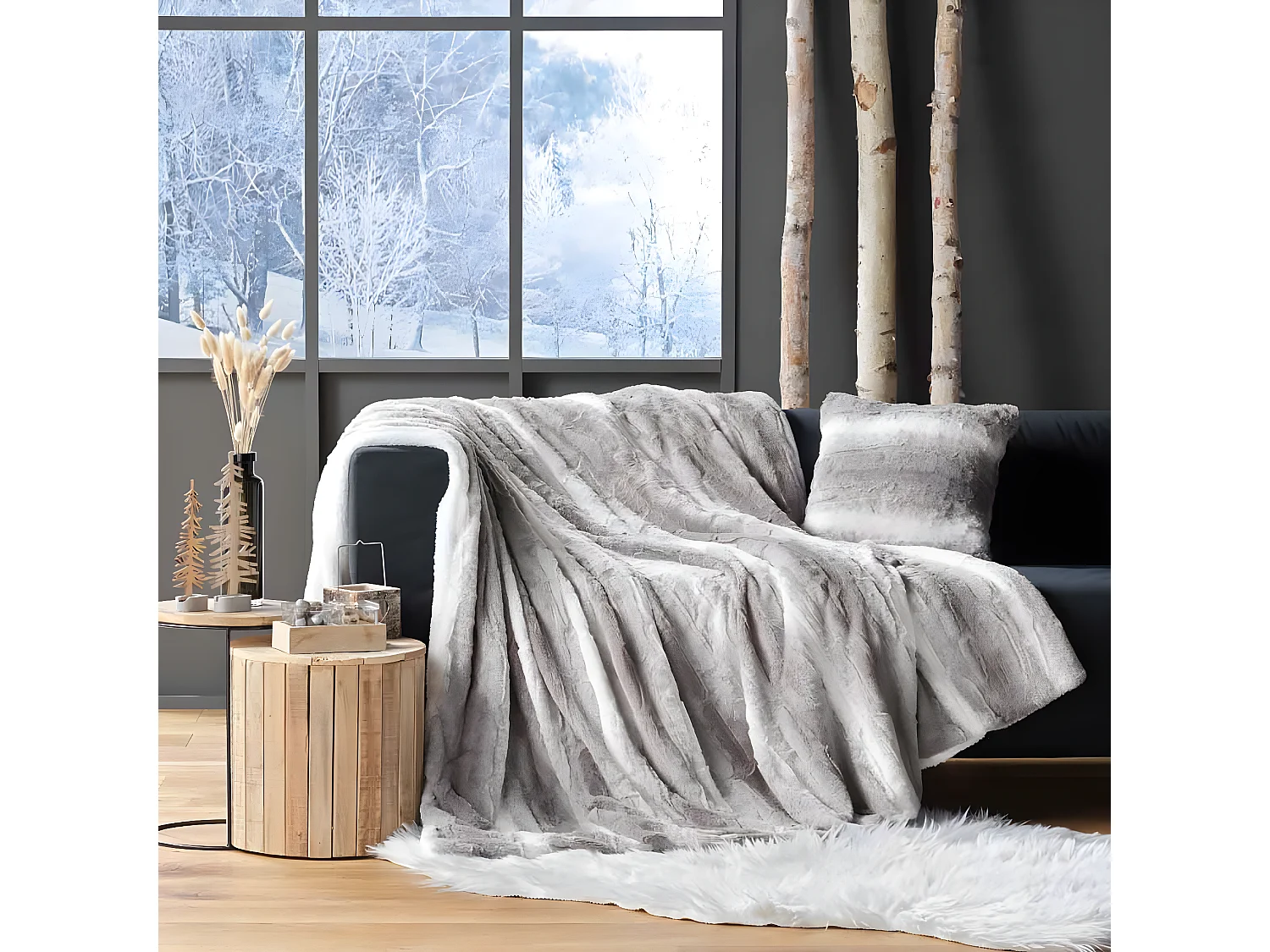 Plaid Imitation Fourrure "Sven" 180x220cm Naturel