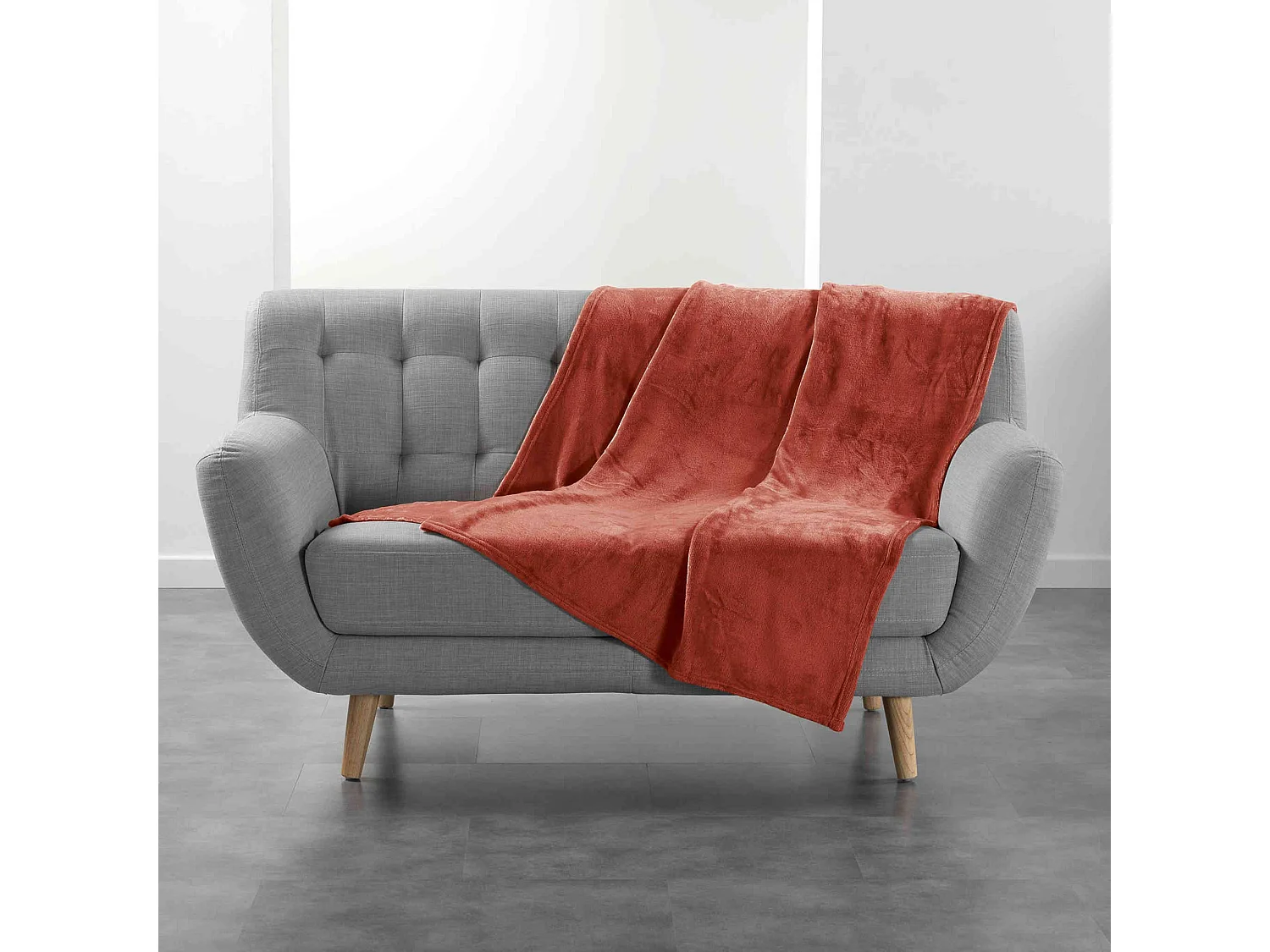 Plaid Uni en Flanelle "Flanou" 180x220cm Terracotta