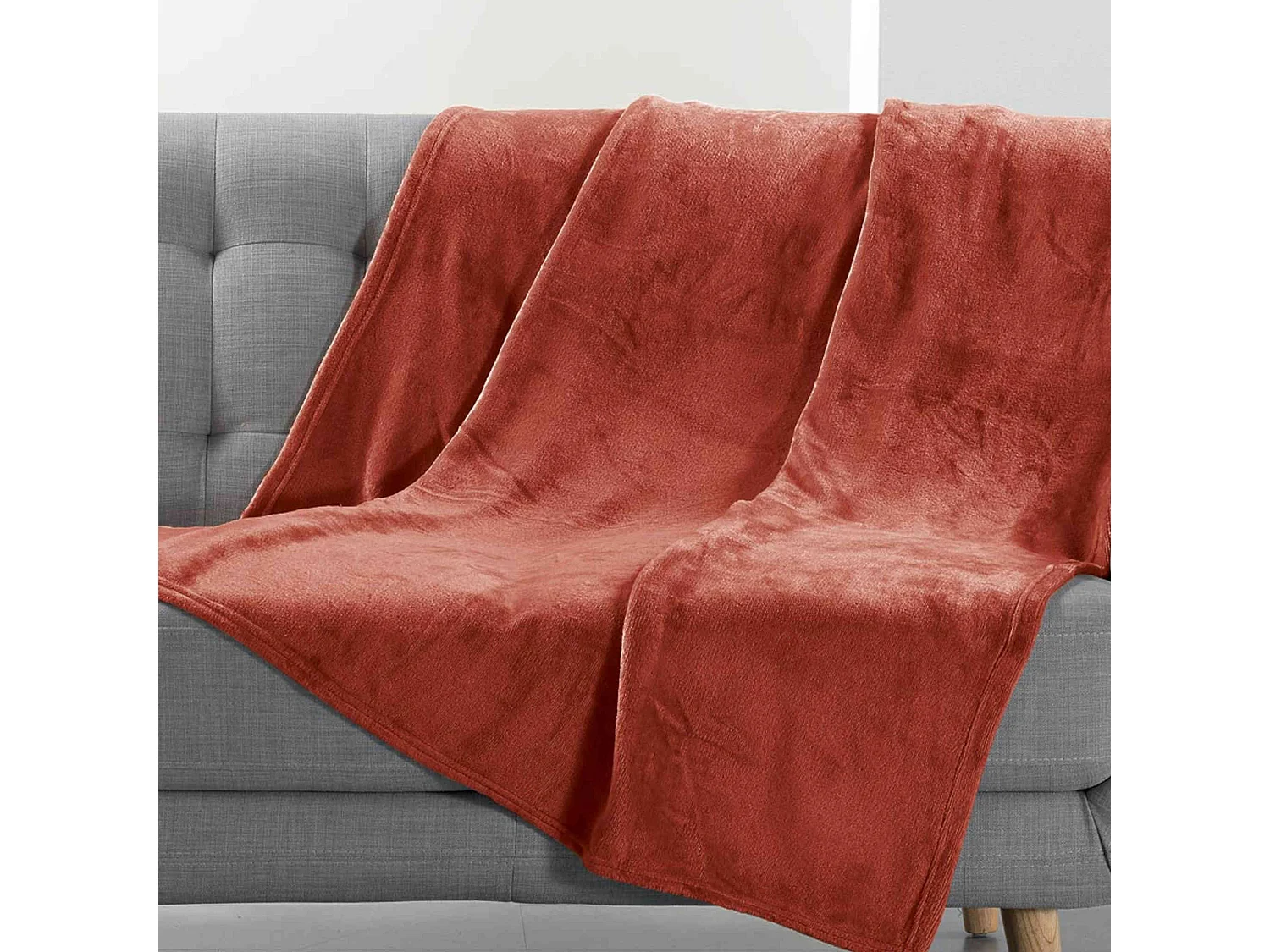 Plaid Uni en Flanelle "Flanou" 180x220cm Terracotta