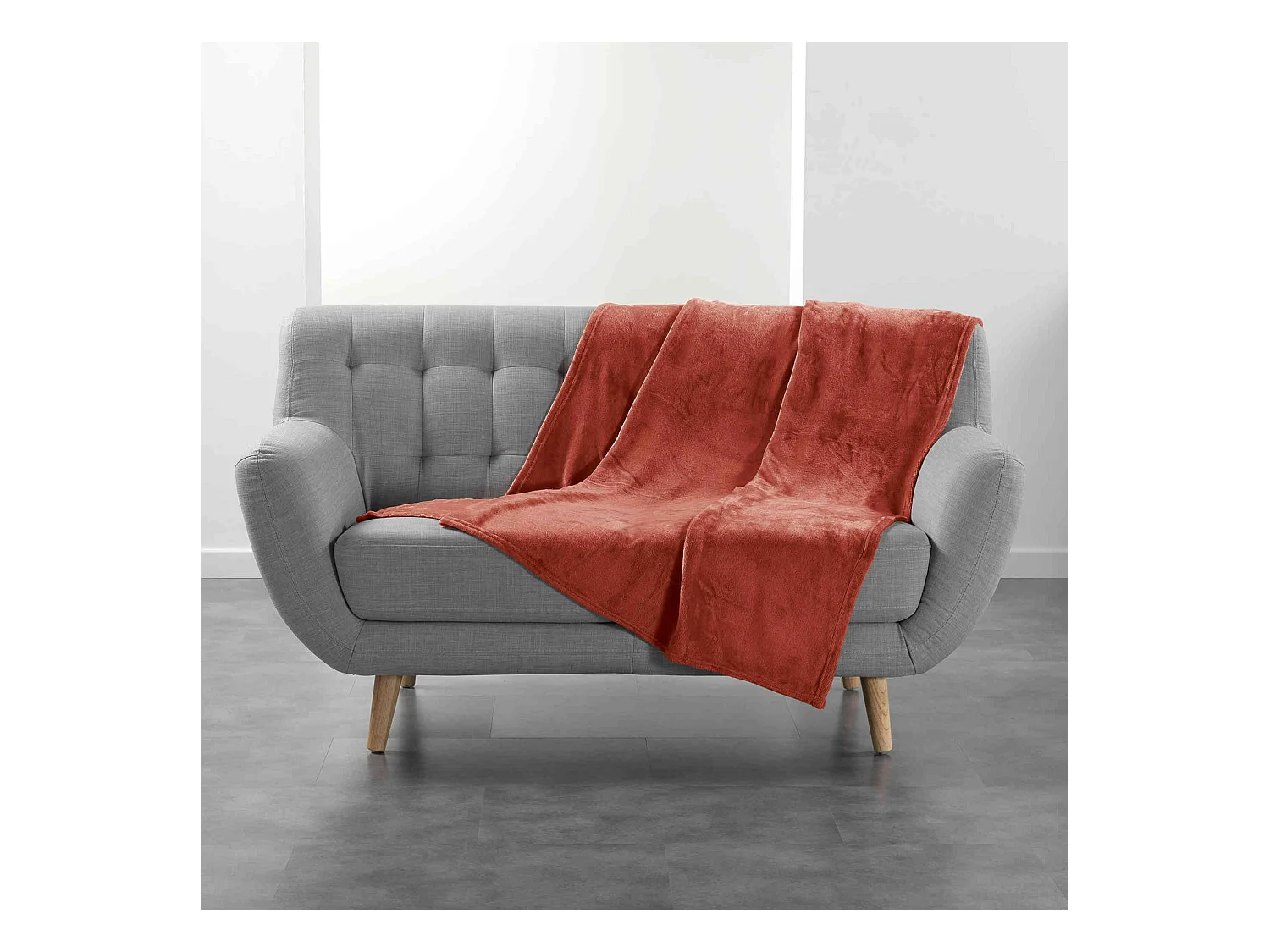 Plaid Uni en Flanelle "Flanou" 180x220cm Terracotta