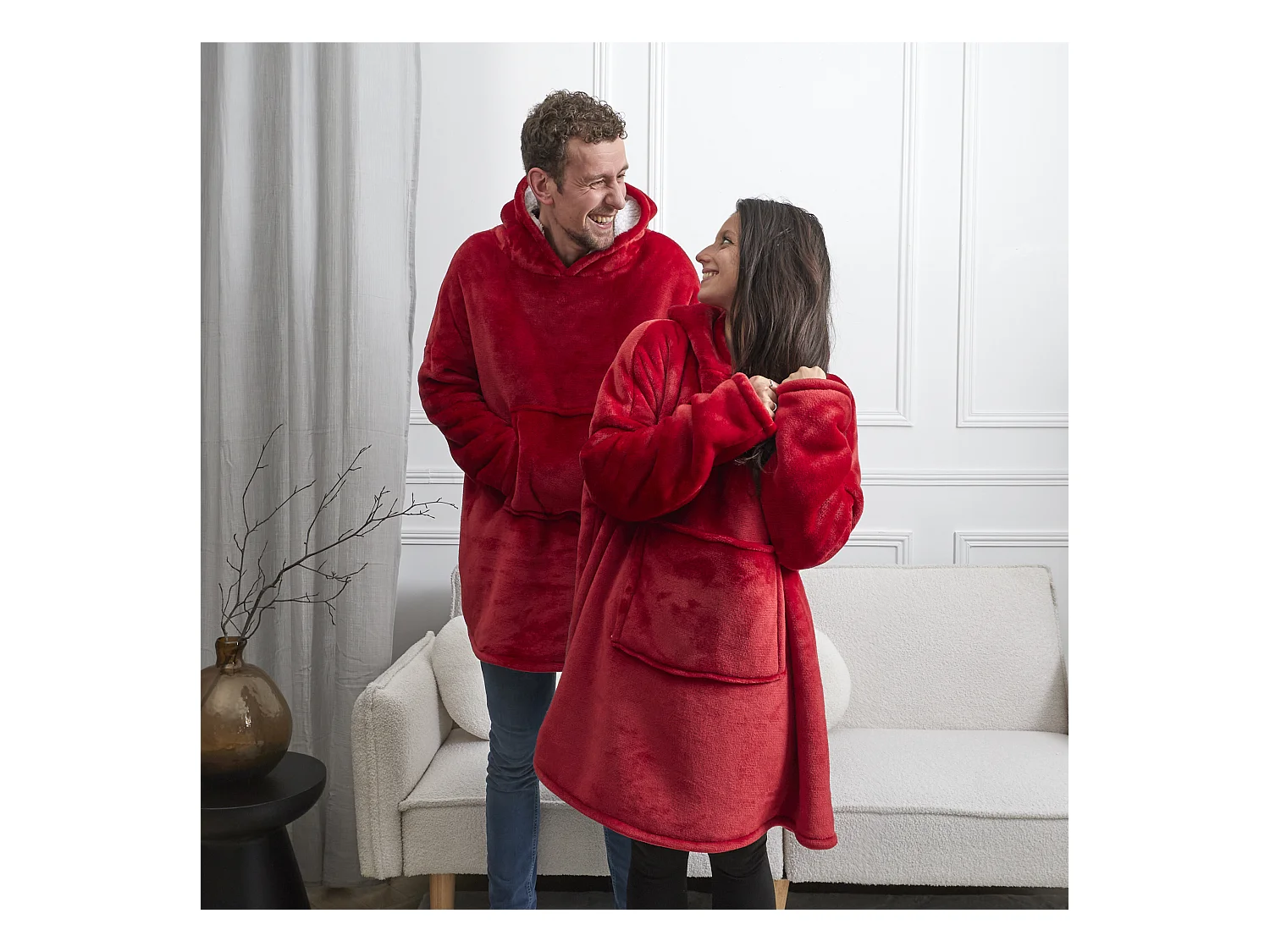 Sweat A Capuche Interieur Sherpa Rouge Rouge