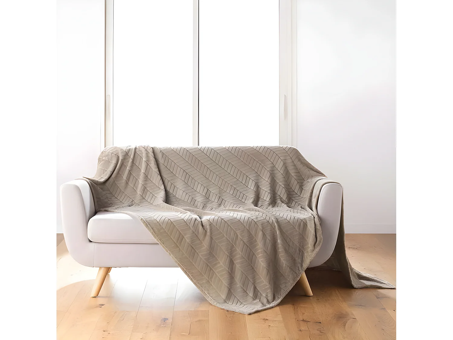 Plaid Flanelle Uni "Arya" 180x220cm Taupe