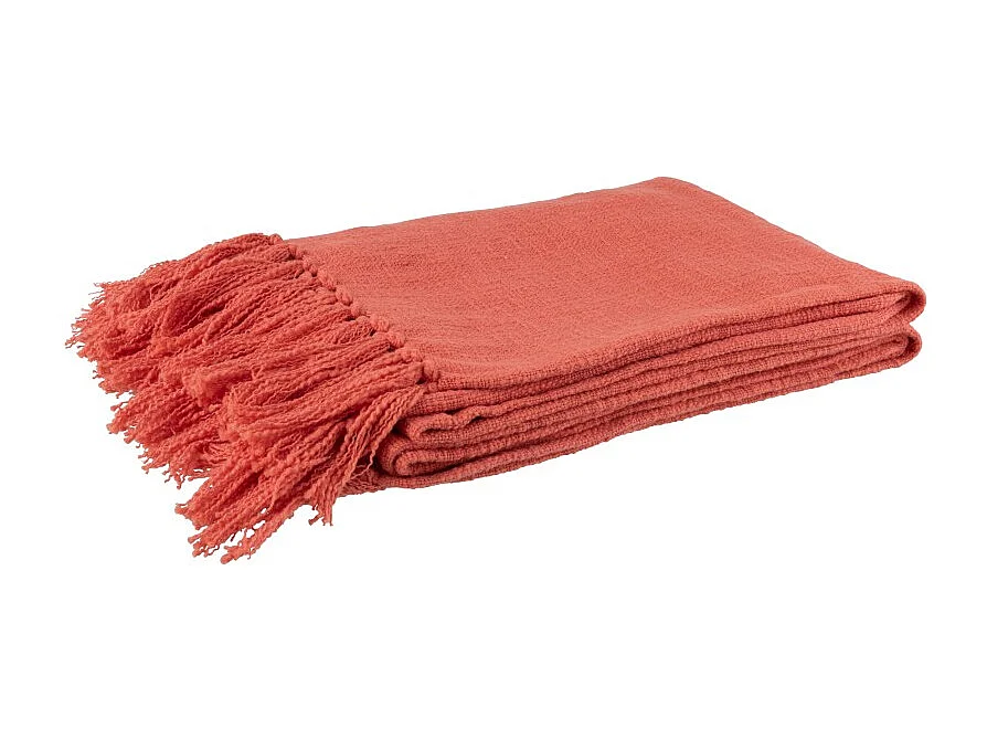 Manta de ganchillo con pompones de algodón rosa de 170x130cm