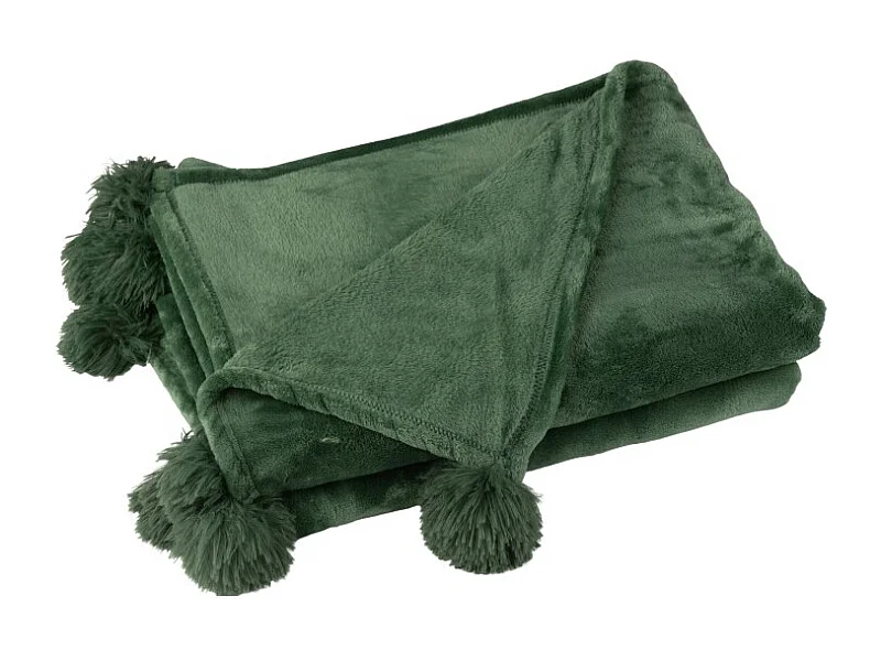 Plaid à Pompons "Blanket" 130x170cm Vert Foncé
