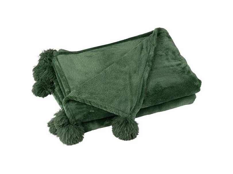 Plaid à Pompons "Blanket" 130x170cm Vert Foncé