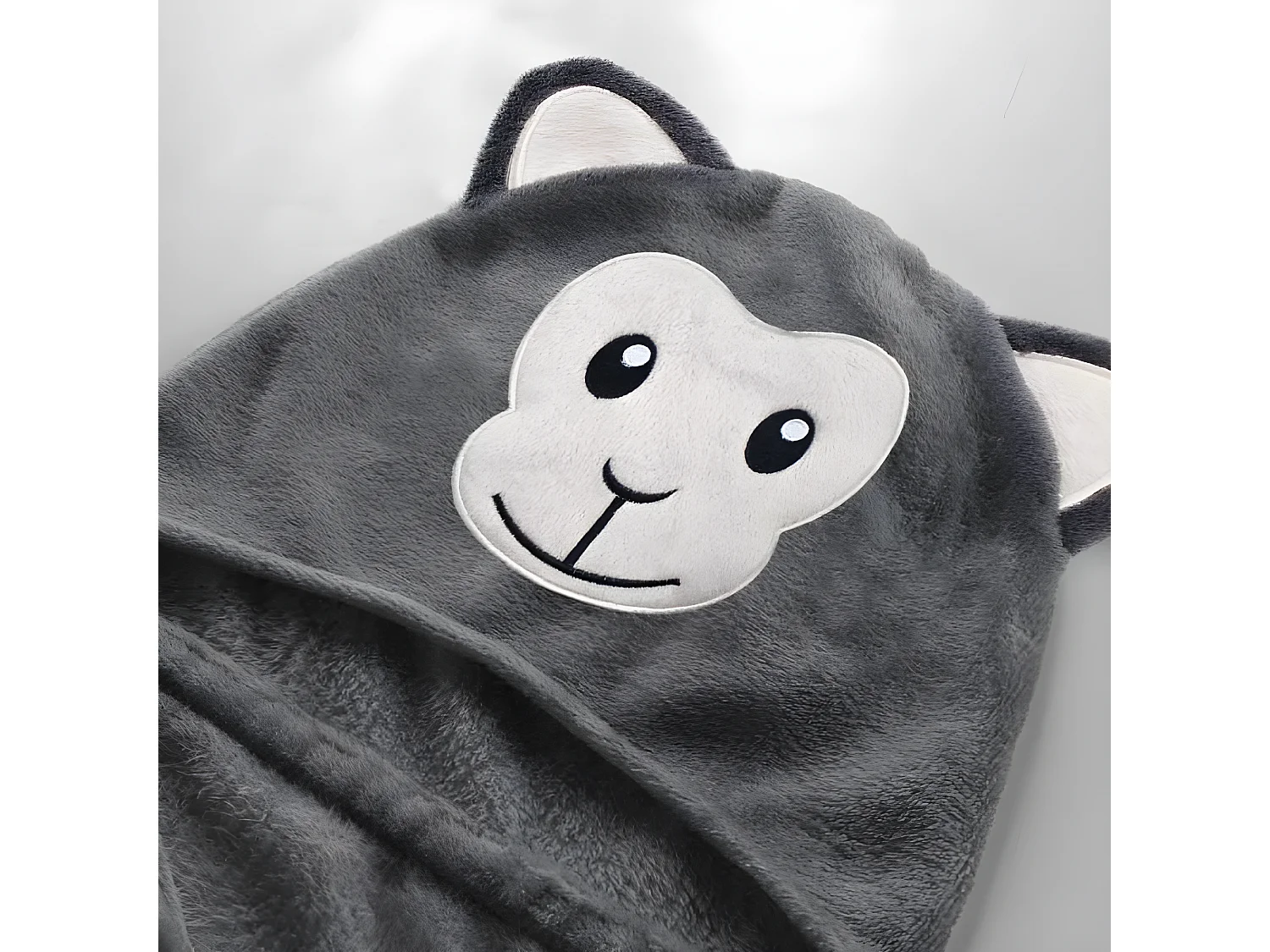 Plaid à Capuche Enfant "Singe" 100x120cm Gris