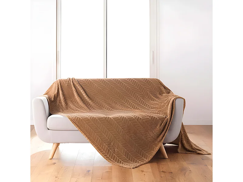 Plaid Flanelle Uni "Arya" 180x220cm Camel