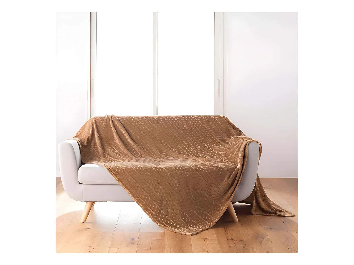 Plaid Flanelle Uni "Arya" 180x220cm Camel