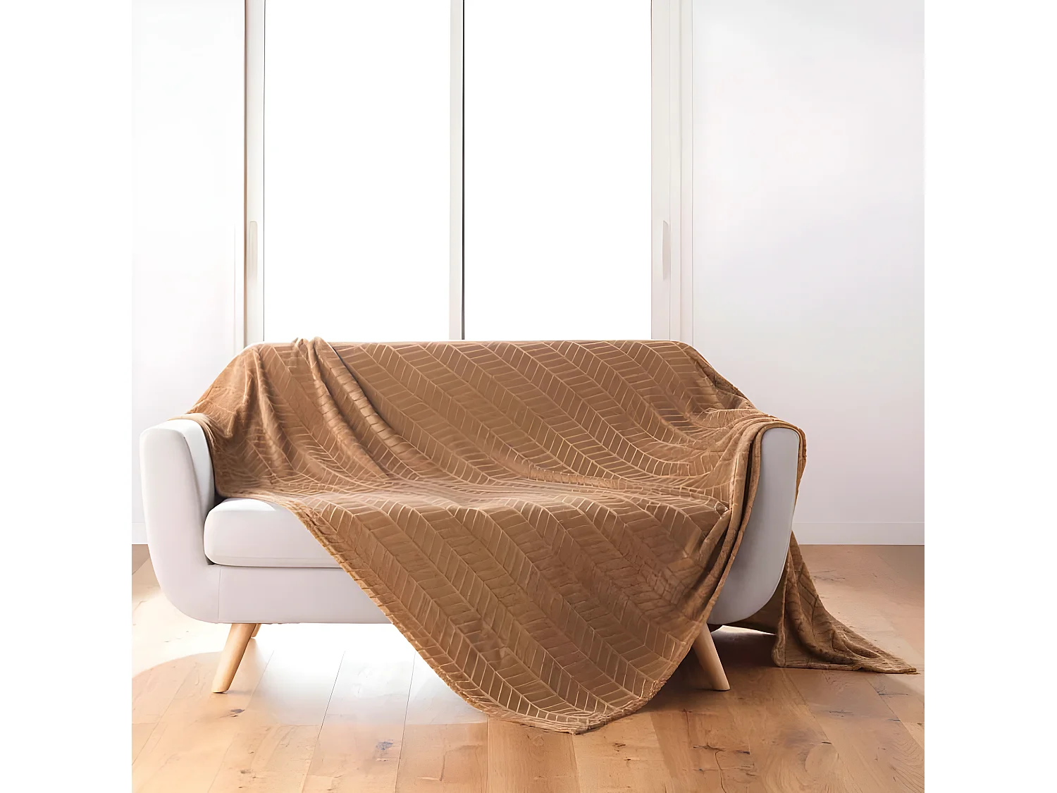 Plaid Flanelle Uni "Arya" 180x220cm Camel