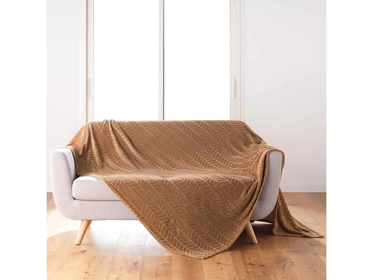 Plaid Flanelle Uni "Arya" 180x220cm Camel